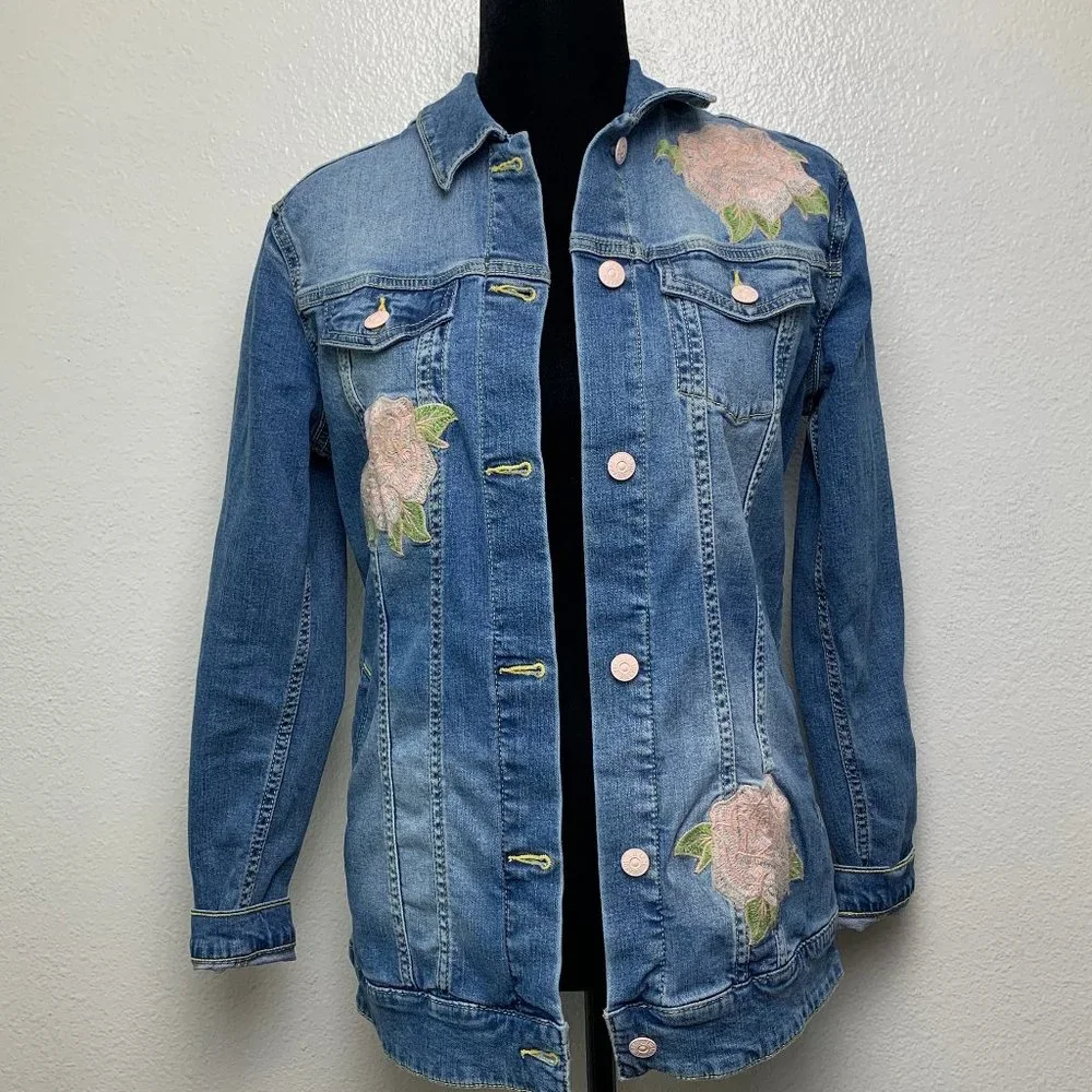 Lularoe‎ Jaxon Embroidered Rose Denim Jacket